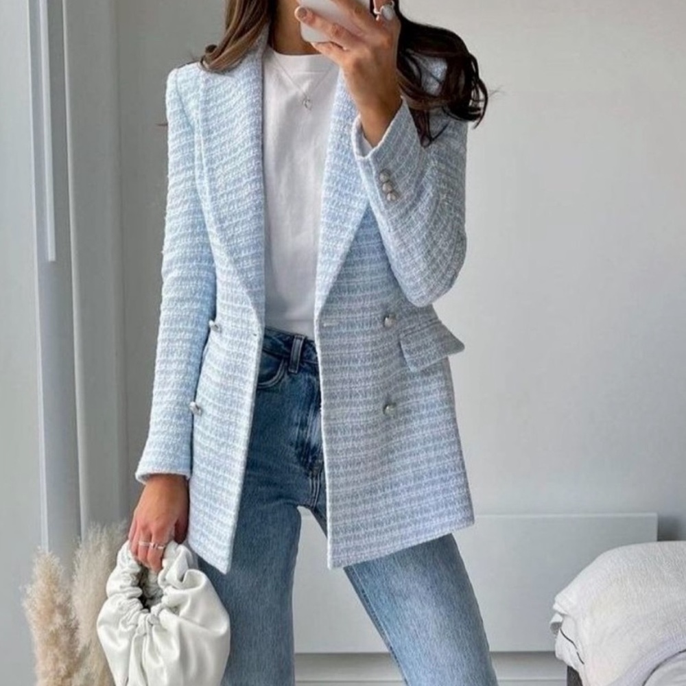 Zara Tweed Double Breasted Blazer SizeL